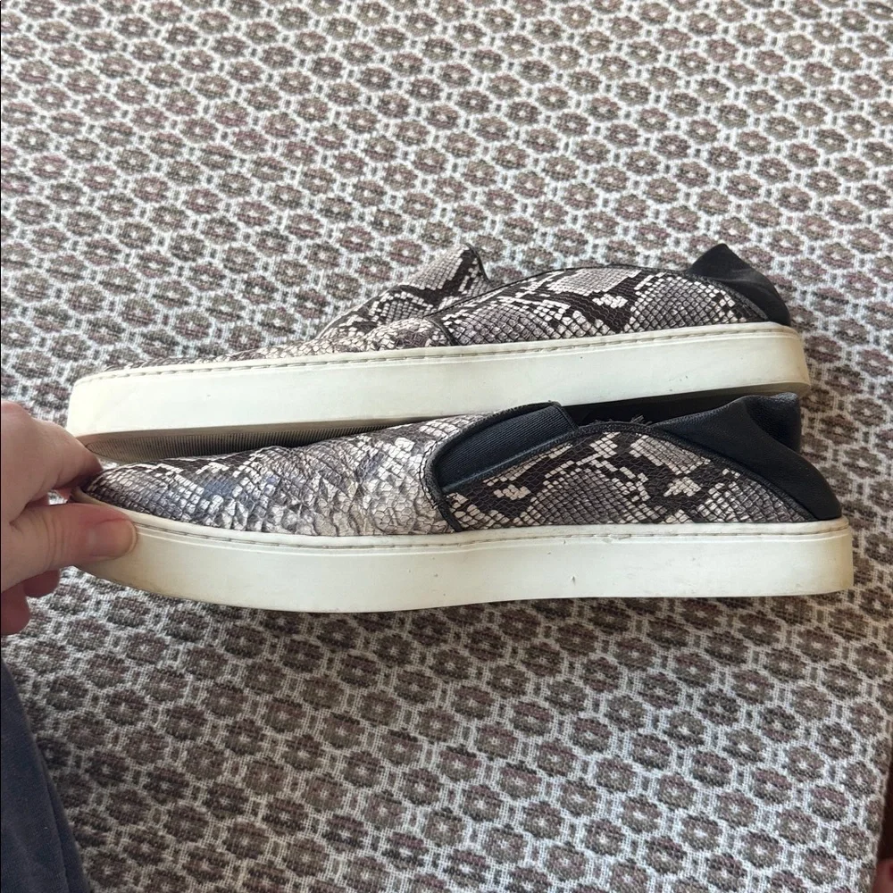 VINCE Blair 5 Snakeskin Print Leather Slip On Sneakers in Taupe Women's 9